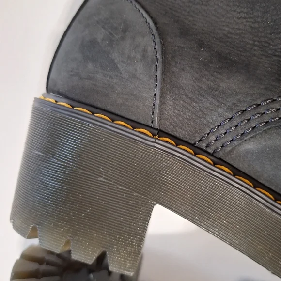 💎NWOB Dr. Martens "Leona" Black Suede Combat Heeled Boots - Picture 12 of 16